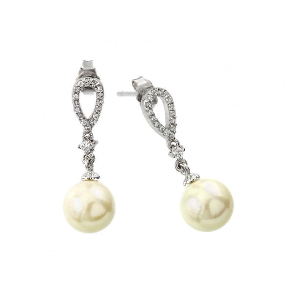 Silver 925 Rhodium Plated Pearl Earring - BGE00417 | Silver Palace Inc.