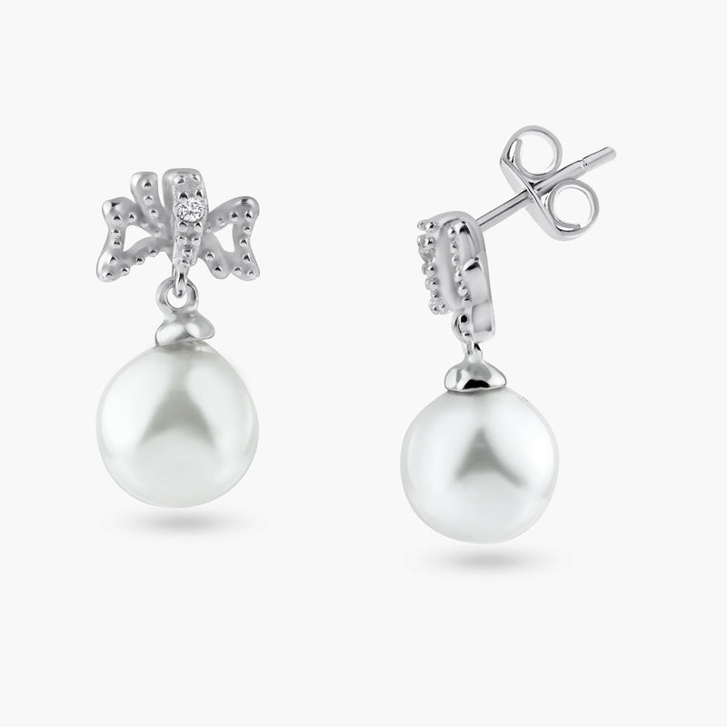 Pendientes de perlas colgantes con circonita cúbica chapada en rodio de plata 925 - BGE00421