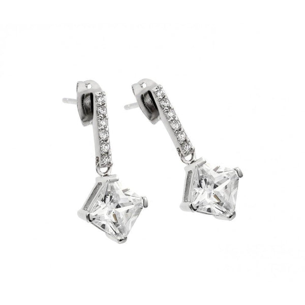 Silver 925 Rhodium Plated Square CZ Stud Earrings - BGE00426 | Silver Palace Inc.