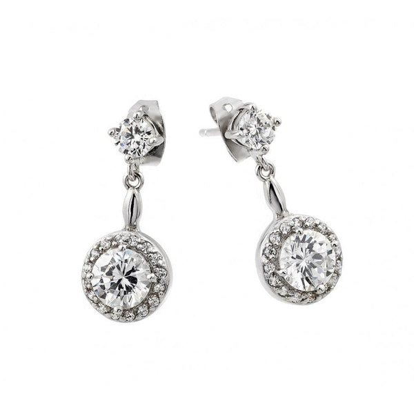 Silver 925 Rhodium Plated Cluster Circle Dangling Earrings - BGE00429 | Silver Palace Inc.