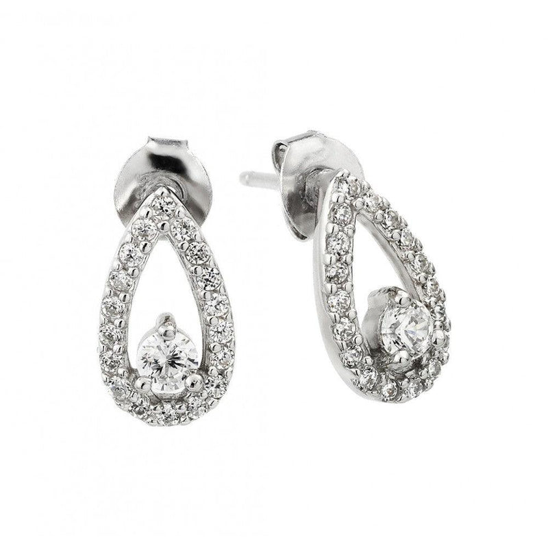 Silver 925 Rhodium Plated CZ Pear Cluster Earrings - BGE00433 | Silver Palace Inc.