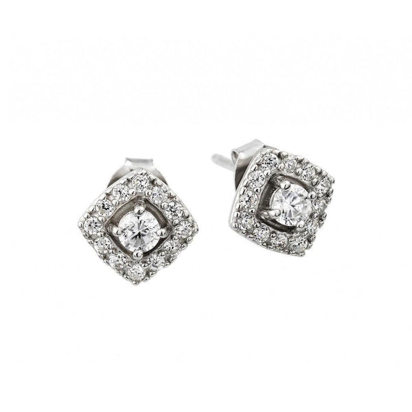 Silver 925 Rhodium Plated CZ Square Cluster Earrings - BGE00434 | Silver Palace Inc.