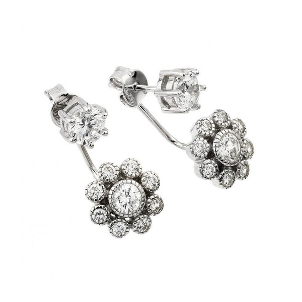 Silver 925 Rhodium Plated Dangling CZ Cluster Front and Back Earrings - BGE00437 | Silver Palace Inc.