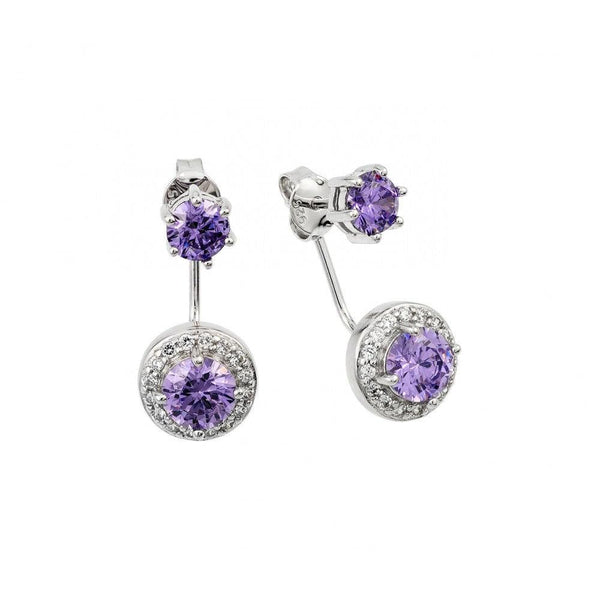 Silver 925 Rhodium Plated Purple CZ Cluster Front and Back Earrings - BGE00438 | Silver Palace Inc.