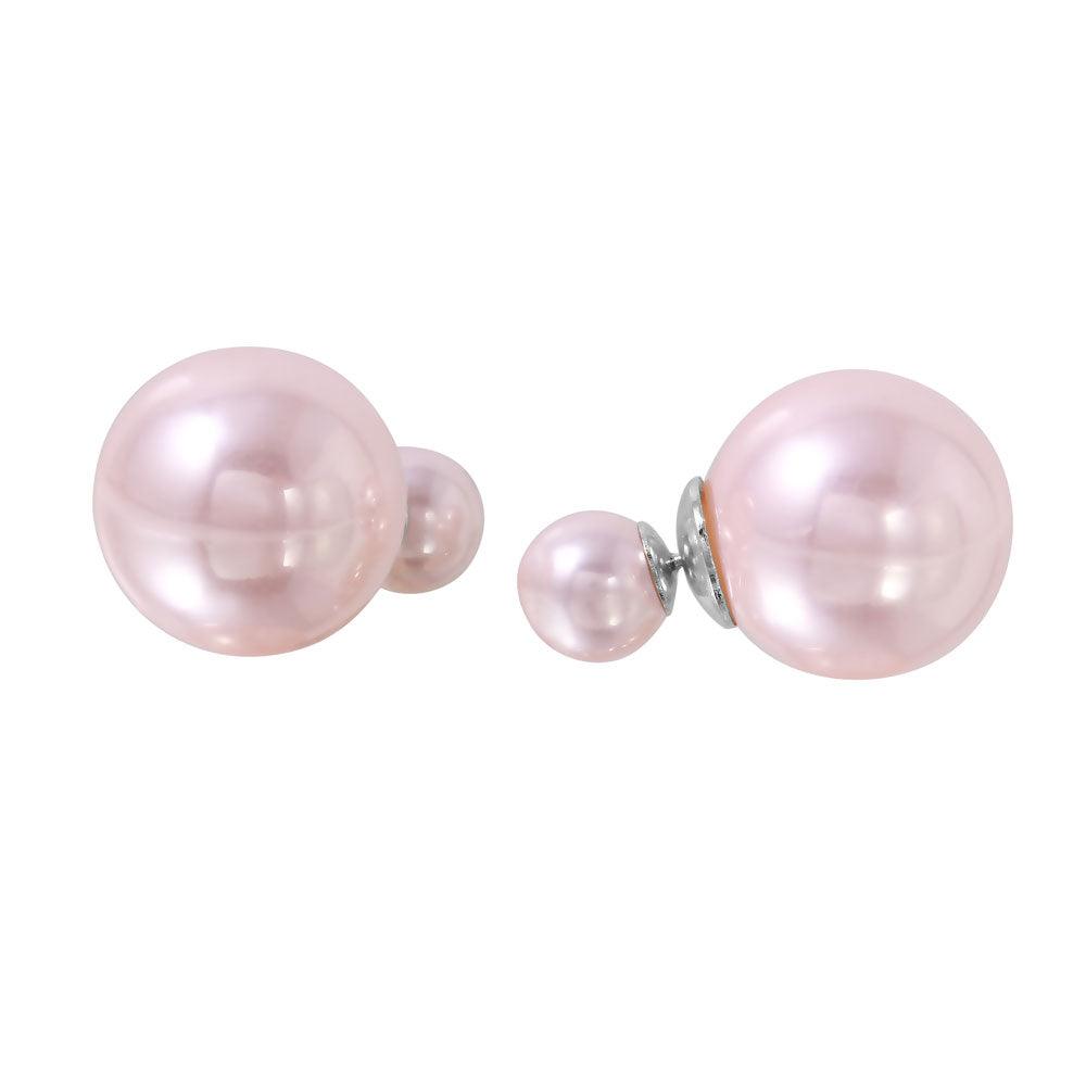 Silver 925 Grey Faux Pearl Reversible Earrings - BGE00445PNK | Silver Palace Inc.