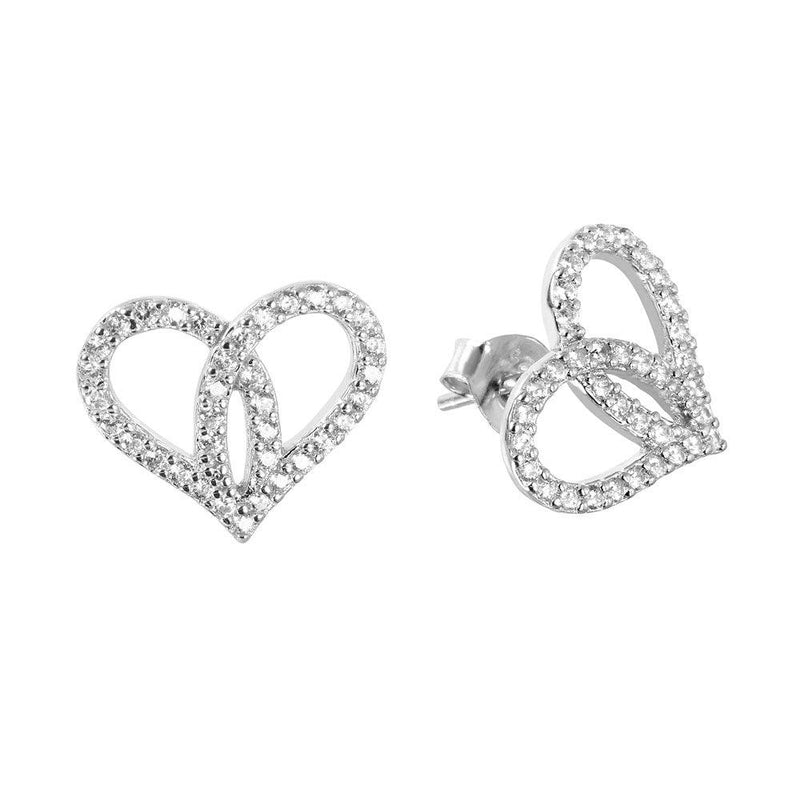 Silver 925 Heart Shaped Open Heart Earrings with CZ - BGE00447 | Silver Palace Inc.