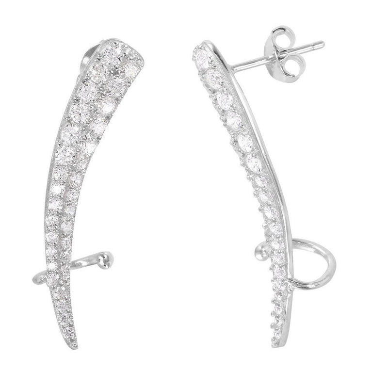 Silver 925 Rhodium Plated CZ Tapered Hanging Earrings - BGE00449 | Silver Palace Inc.