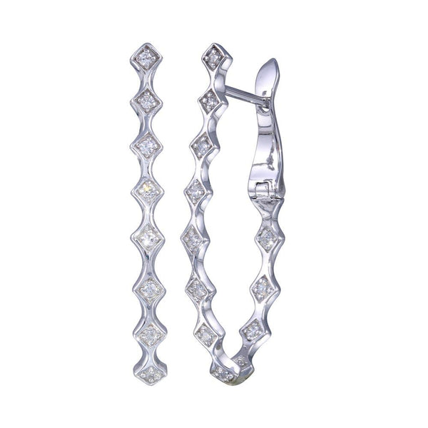 Silver 925 Rhodium Plated Clear CZ Hinged Scalloped Earrings - BGE00451 | Silver Palace Inc.