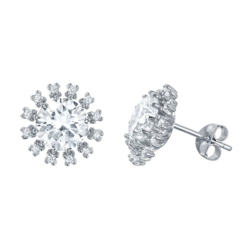 Silver 925 Rhodium Plated Round CZ Radial Stud Earrings - BGE00453 | Silver Palace Inc.