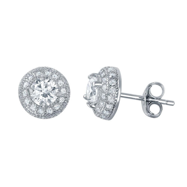 Silver 925 Rhodium Plated Round Clear CZ Dome Stud Earrings - BGE00454 | Silver Palace Inc.