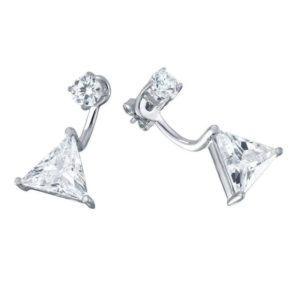Silver 925 Rhodium Plated CZ Trilliant Front and Back Earrings - BGE00457 | Silver Palace Inc.