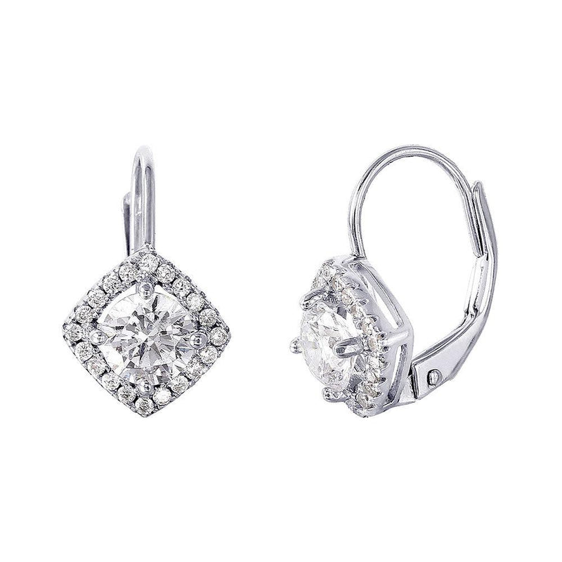 Silver 925 Rhodium Plated Round Center CZ Stone Halo Earrings - BGE00461 | Silver Palace Inc.