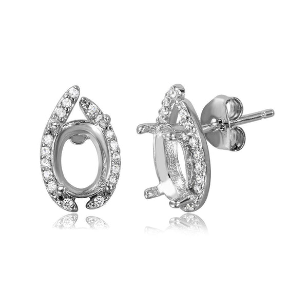 Silver 925 Rhodium Plated Personalized Mounting Earrings with CZ - BGE00464 | Silver Palace Inc.
