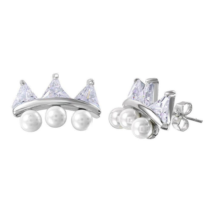 Silver 925 Earring with Synthetic Pearl and CZ - BGE00469 | Silver Palace Inc.