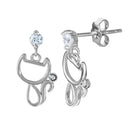 Silver 925 Rhodium Plated Open Cat Earring with CZ Stones - BGE00470 | Silver Palace Inc.