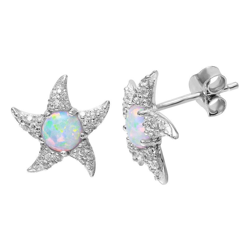 Silver 925 Rhodium Plated Starfish with Opal CZ - BGE00475 | Silver Palace Inc.