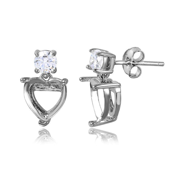 Silver 925 Rhodium Plated Personalized Mounting Heart with CZ Earrings - BGE00477 | Silver Palace Inc.