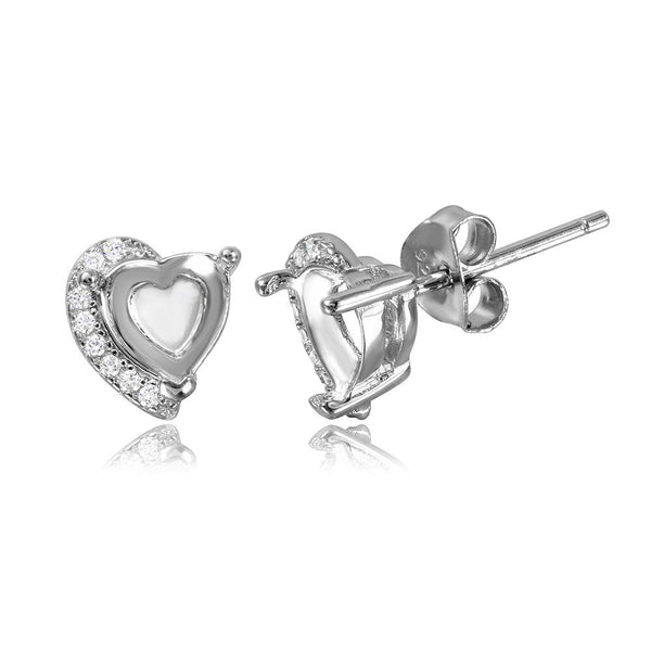 Silver 925 Rhodium Plated Personalized Heart Mounting with CZ - BGE00478 | Silver Palace Inc.