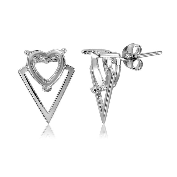 Silver 925 Rhodium Plated Personalized Triangle Shape Heart Mounting Earrings - BGE00479 | Silver Palace Inc.