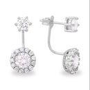 Silver 925 Rhodium Plated CZ Halo Hanging Earrings - BGE00480 | Silver Palace Inc.