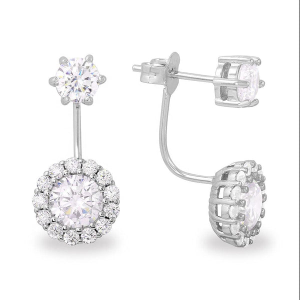 Silver 925 Rhodium Plated CZ Halo Hanging Earrings - BGE00480 | Silver Palace Inc.