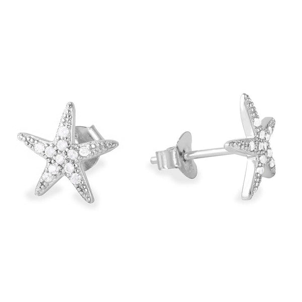 Silver 925 Rhodium Plated CZ Star Earrings - BGE00481 | Silver Palace Inc.