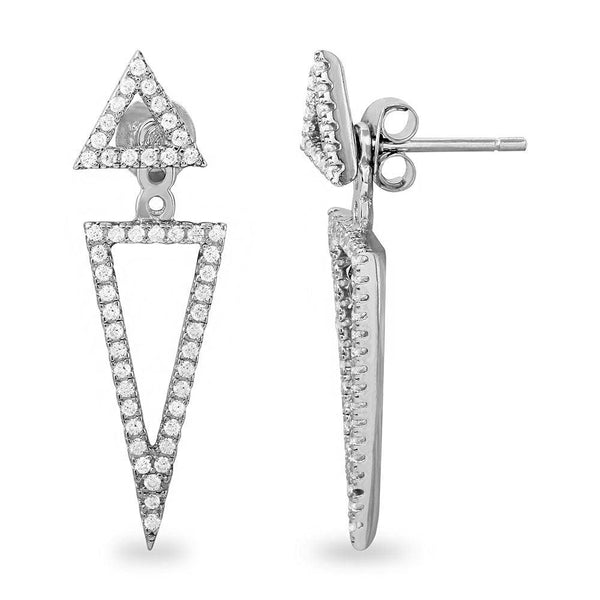 Silver 925 Rhodium Plated Double Open Triangle CZ Earrings - BGE00485 | Silver Palace Inc.