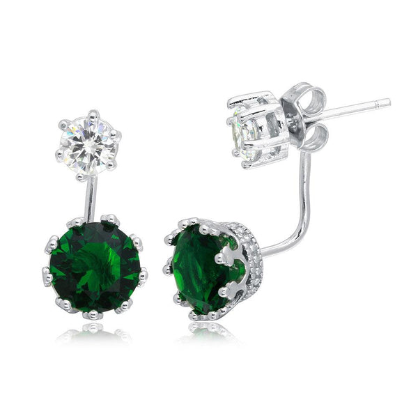 Silver 925 Rhodium Plated Clear Green Front and Back Earrings - BGE00488GRN | Silver Palace Inc.