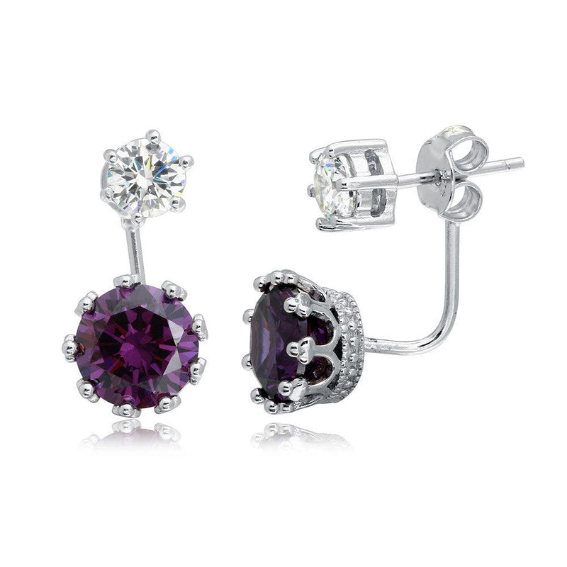 Silver 925 Rhodium Plated Clear Purple Front and Back  - BGE00488PUR | Silver Palace Inc.