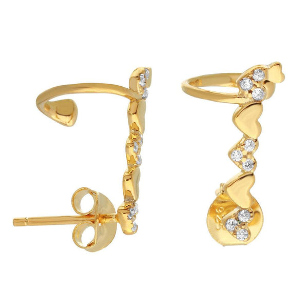 Silver 925 Gold Plated Climbing Heart Earrings with CZ Stones - BGE00490 | Silver Palace Inc.