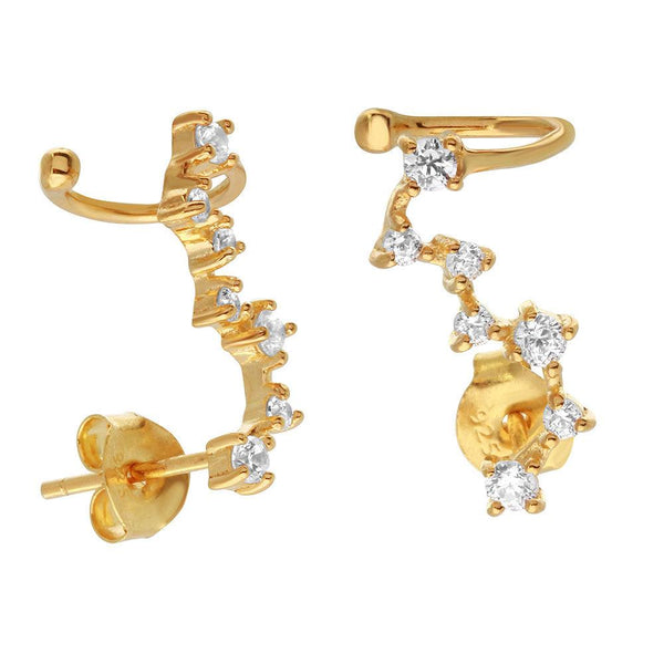 Silver 925 Gold Plated Climbing Earrings with CZ Stones - BGE00491 | Silver Palace Inc.