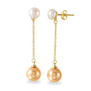 Silver 925 Gold Plated Fresh Water Pearl with Dangling Synthetic Pearl Earrings - BGE00524 | Silver Palace Inc.