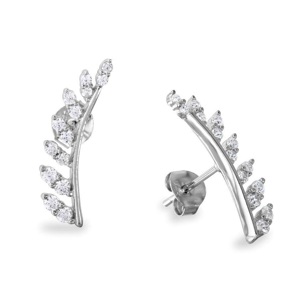 Silver 925 Rhodium Plated Leaf with CZ Earrings - BGE00530 | Silver Palace Inc.