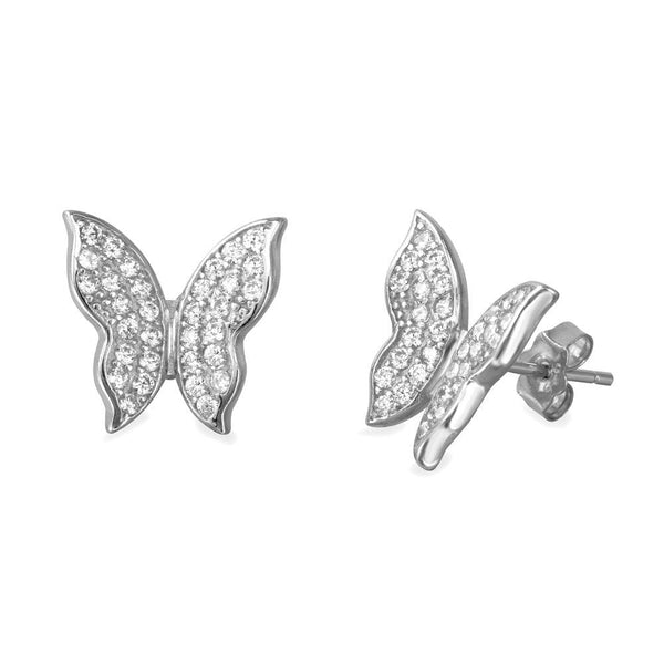 Silver 925 Rhodium Plated Butterfly Earring with CZ - BGE00534 | Silver Palace Inc.
