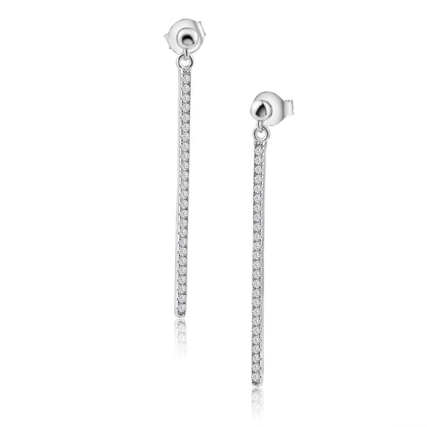 Rhodium Plated 925 Sterling Silver Dangling Bar Earrings - BGE00539 | Silver Palace Inc.