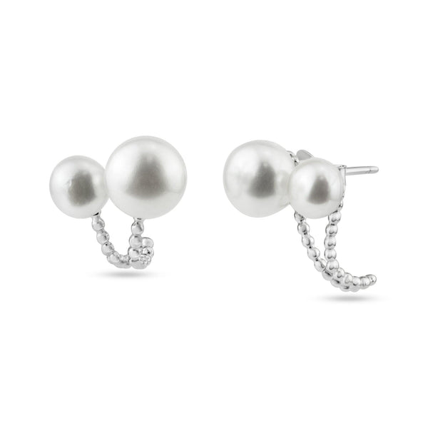 Wholesale Sterling Rhodium Plated 925 Sterling Silver Ear Huggie Pearl Earring - BGE00541 | Silver Palace Inc.