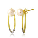 Silver 925 Gold Plated Fresh Water Pearl with Hanging Open Oval CZ - BGE00549 | Silver Palace Inc.