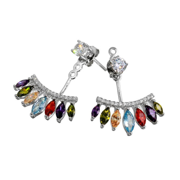 Silver 925 Rhodium Plated Multi Color CZ Hanging Front and Back Earrings - BGE00551 | Silver Palace Inc.