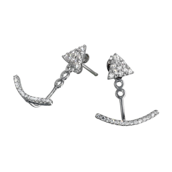 Silver 925 Rhodium Plated Curve CZ Front and Back Earrings - BGE00554 | Silver Palace Inc.