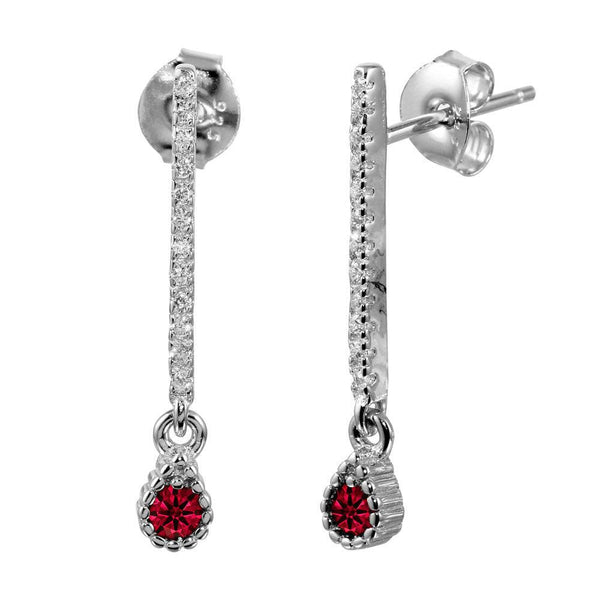 Silver 925 Rhodium Plated Red CZ Bar Drop Earrings - BGE00557RED | Silver Palace Inc.