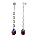 Silver 925 Rhodium Plated CZ Bar Fresh Water Black Pearl Drop Earrings - BGE00563 | Silver Palace Inc.