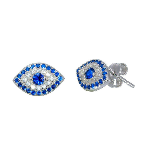 Silver 925 Rhodium Plated Evil Eye Stud Earrings with CZ - BGE00566 | Silver Palace Inc.