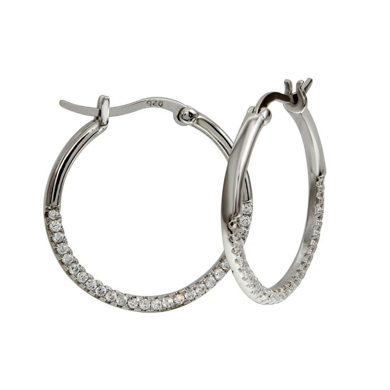 Silver 925 Rhodium Plated Outside CZ Hoop Earrings - BGE00570 | Silver Palace Inc.