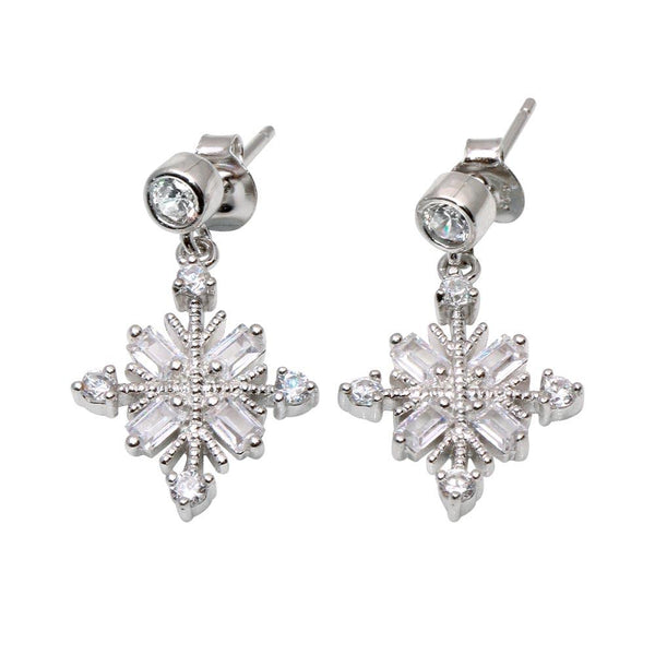 Silver 925 Rhodium Plated Drop Snowflake Earrings - BGE00574 | Silver Palace Inc.