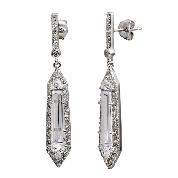 Silver 925 Rhodium Plated Dangling Clear CZ Earrings - BGE00578CLR | Silver Palace Inc.