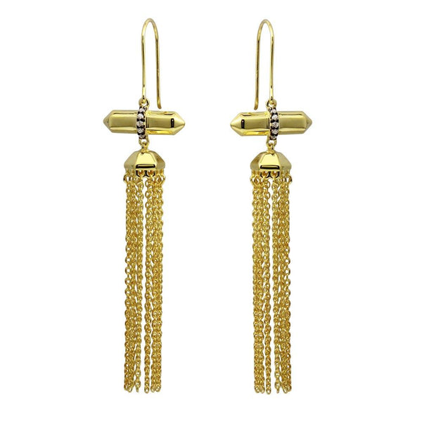 Silver 925 Gold Plated Tassel Earrings with CZ - BGE00579 | Silver Palace Inc.