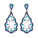 Silver 925 Rhodium Plated Teal and Blue CZ Teardrop Earrings - BGE00582 | Silver Palace Inc.