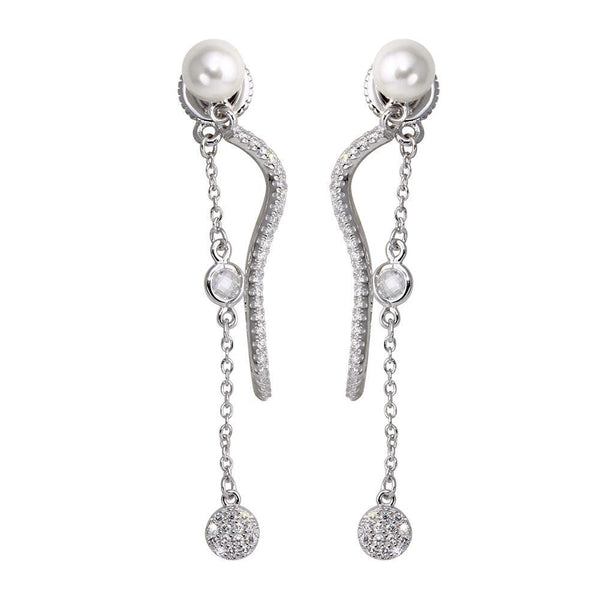 Silver 925 Rhodium Plated Front and Back Dangling Earrings with CZ