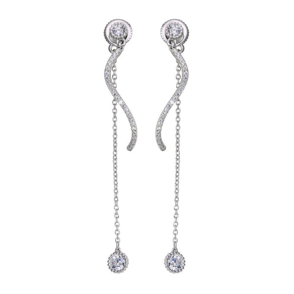 Silver 925 Rhodium Plated Front and Back Dangling Earrings with CZ - BGE00586 | Silver Palace Inc.