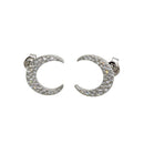 Silver 925 Rhodium Plated Crescent Moon Stud Earrings with CZ - BGE00594 | Silver Palace Inc.